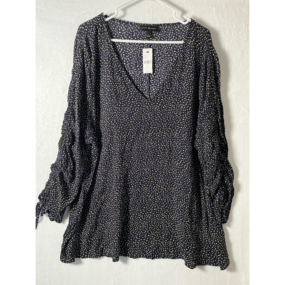 Lane Bryant Navy Polka Dot Blouse Plus Size 22 Adjustable Sleeve Casual Cute NEW